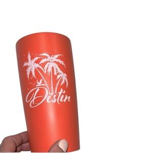 Orange Tumbler with Palm Tree Design Destin, Florida no lid